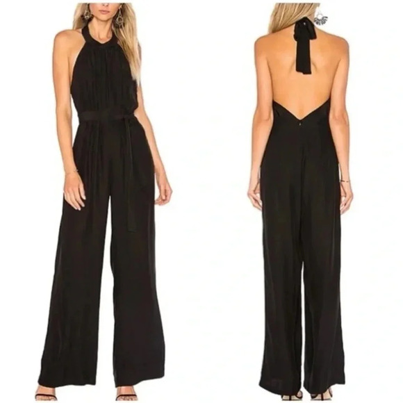 Amanda Uprichard 100% Silk Lawrence black halter flare jumpsuit Size XS - Picture 1 of 13